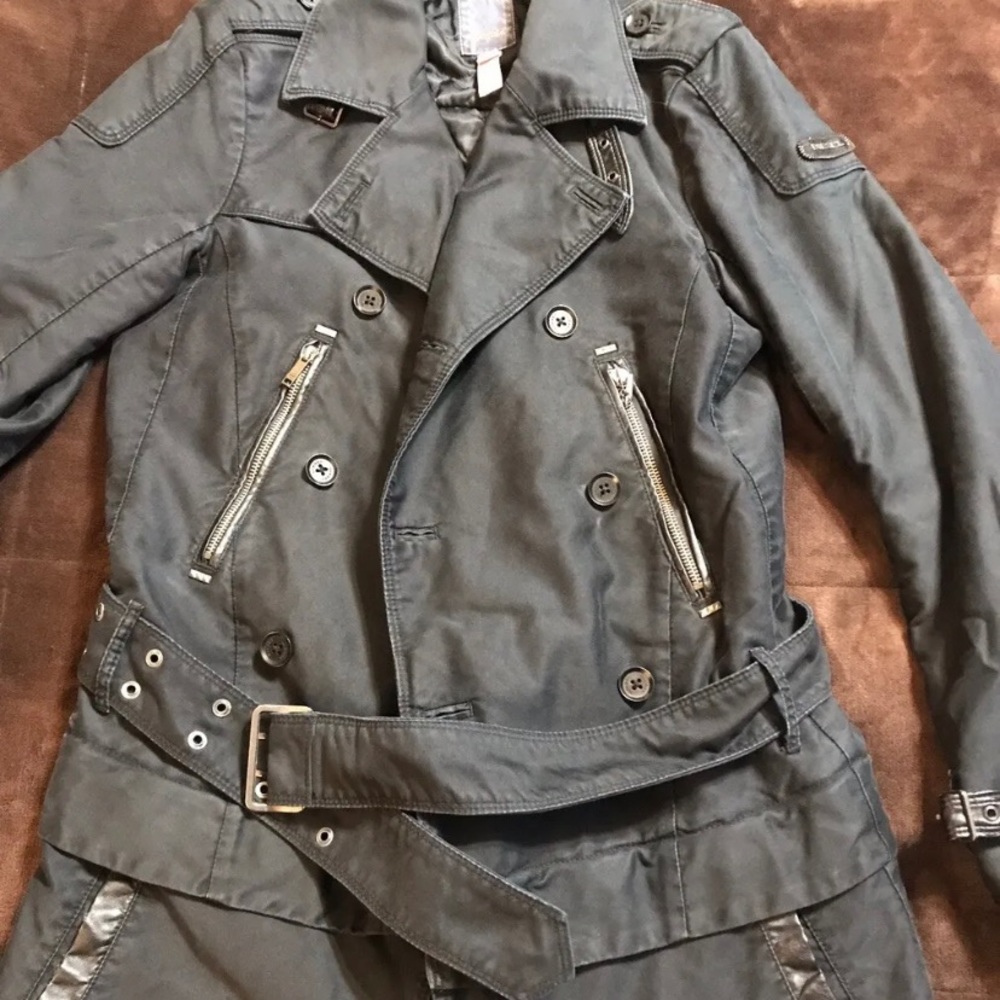Diesel 2in1 MENS trench coat/moto biker jacket black size small